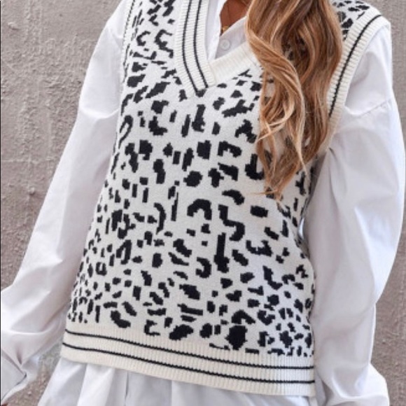 2. NEW| Leopard Print Knitted V-Neck Sweater Vest - Picture 4 of 9